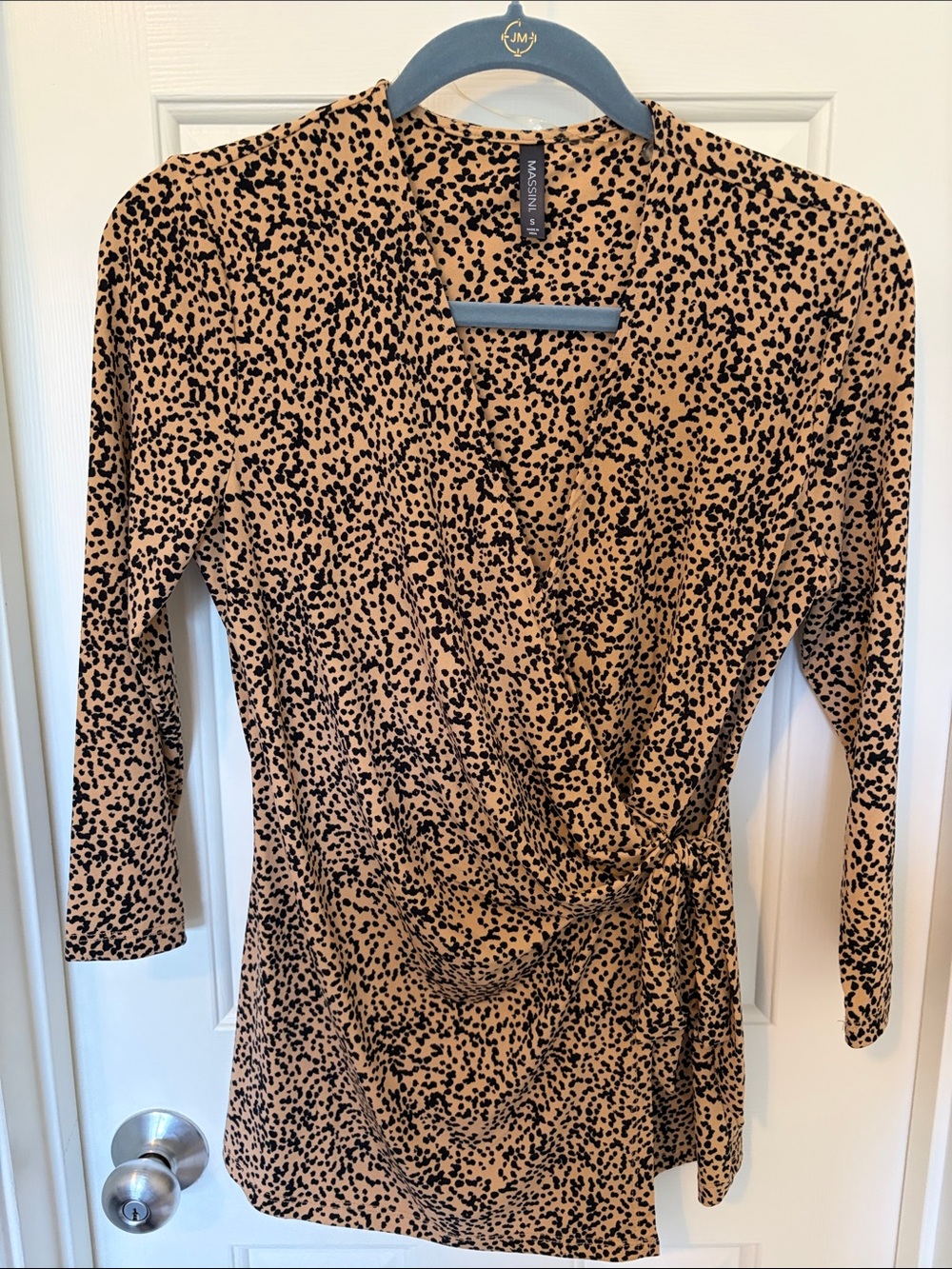 Massini Leopard Spot Wrap Blouse in Camel and Black